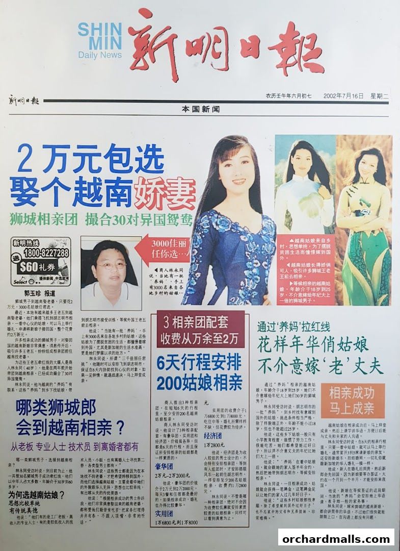 A newspaper article featuring a matchmaking service for Vietnamese brides.