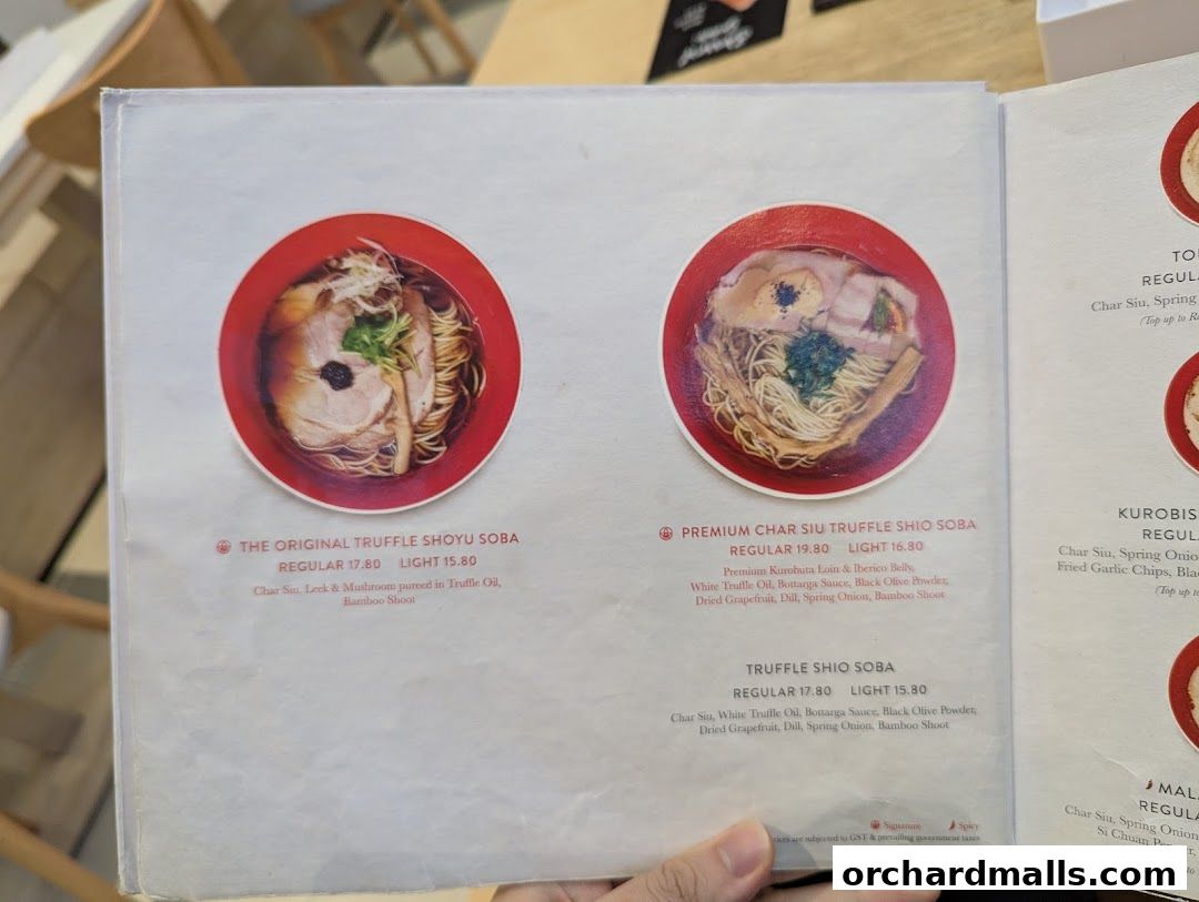 Menu page for Tsuta Japanese Soba Noodles - 313somerset