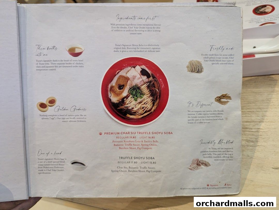 Menu page for Tsuta Japanese Soba Noodles - 313somerset