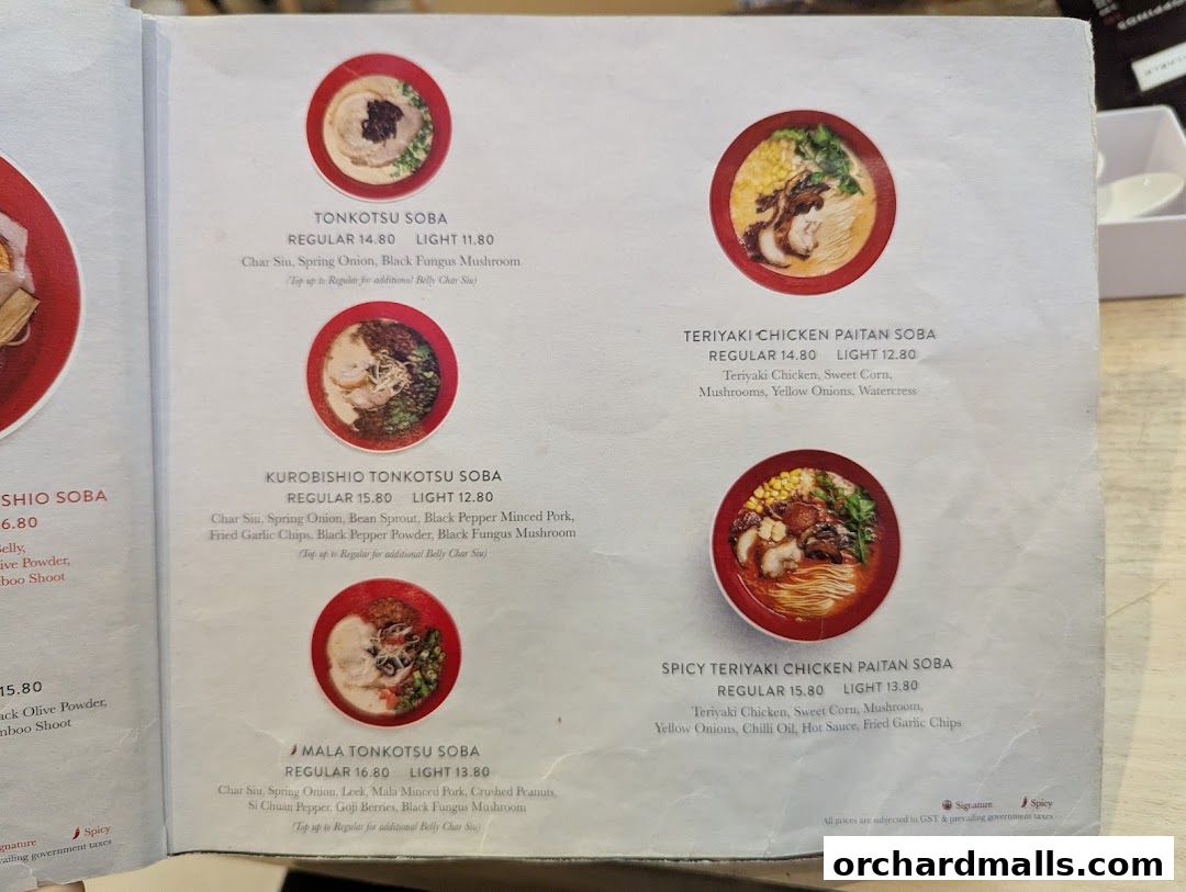 Menu page for Tsuta Japanese Soba Noodles - 313somerset