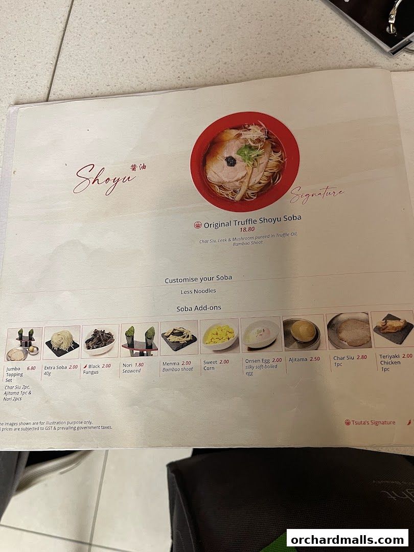 Menu page for Tsuta Japanese Soba Noodles - 313somerset