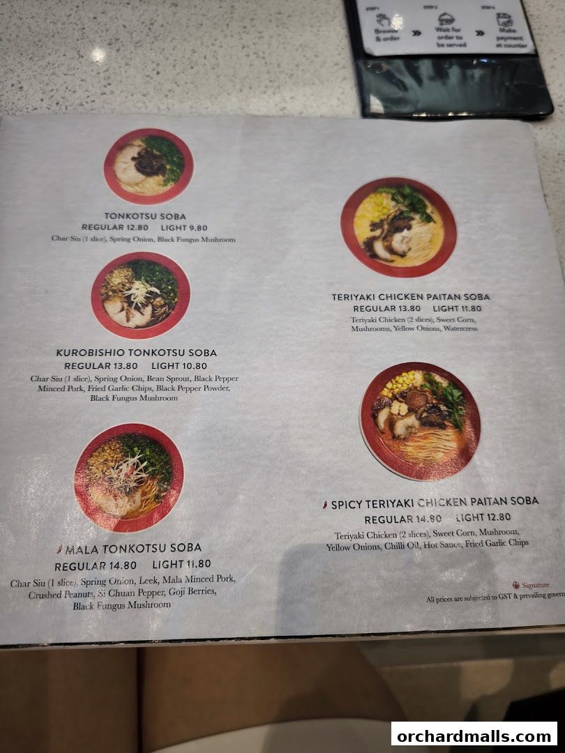 Menu page for Tsuta Japanese Soba Noodles - 313somerset