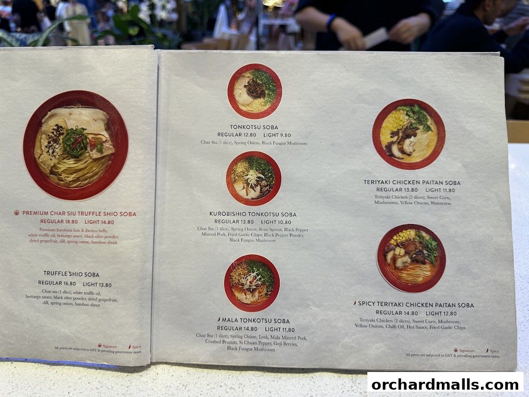 Menu page for Tsuta Japanese Soba Noodles - 313somerset