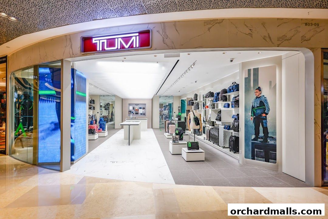 The TUMI ION Orchard store features a modern interior with a wide selection of luggage and bags.