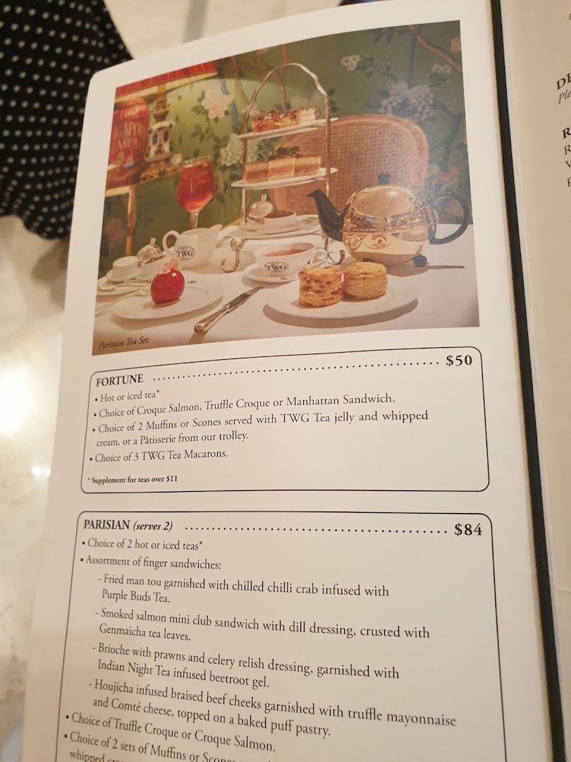 Menu page for TWG Tea at ION Orchard