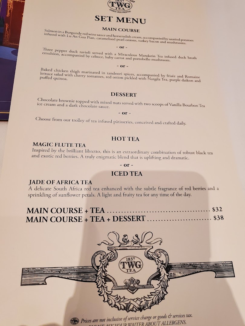 Menu page for TWG Tea at ION Orchard
