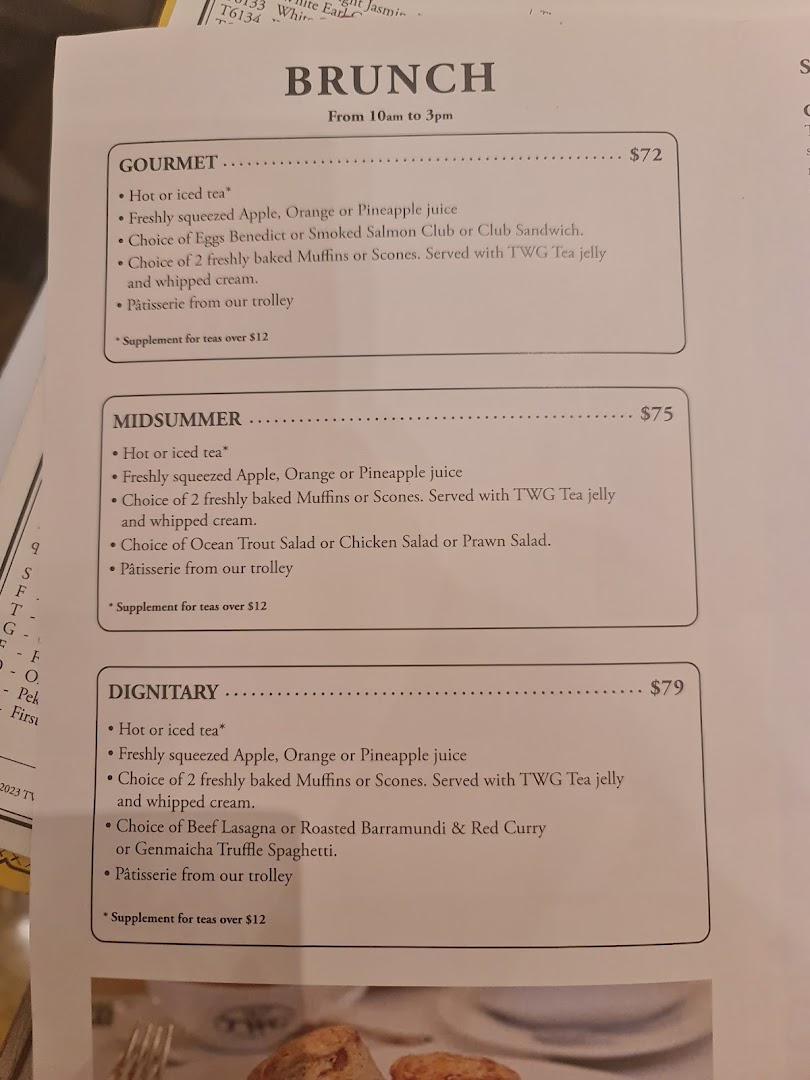 Menu page for TWG Tea at ION Orchard