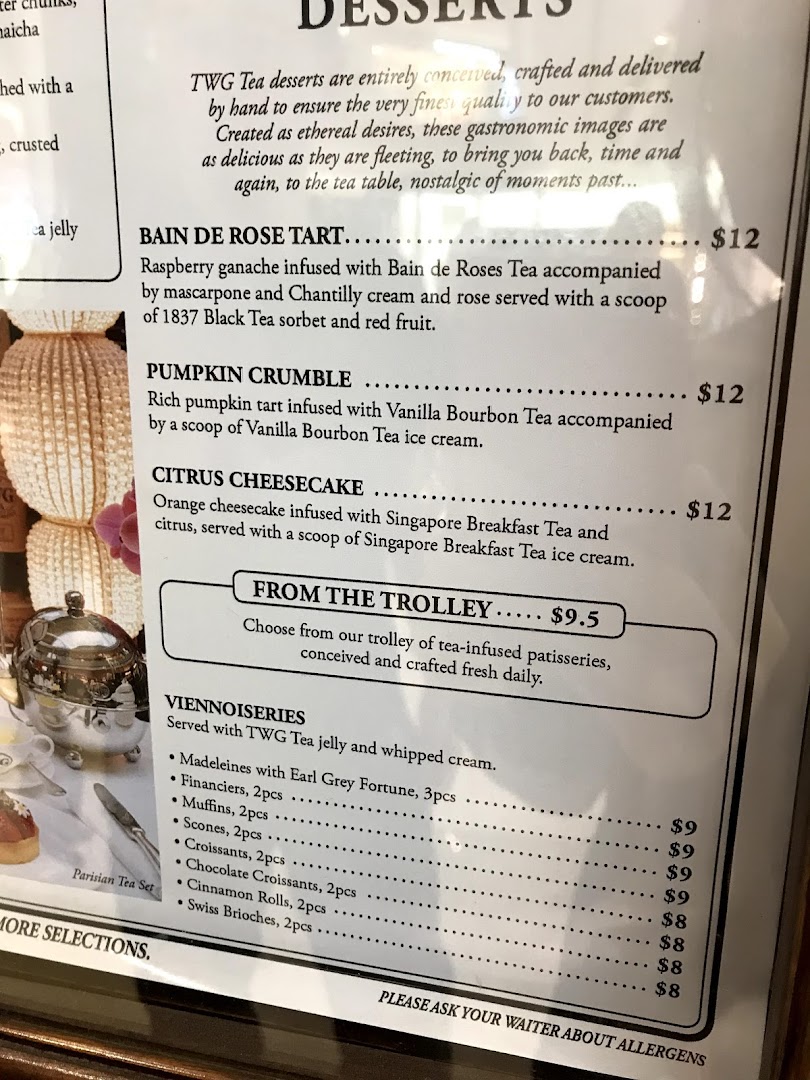 Menu page for TWG Tea at ION Orchard