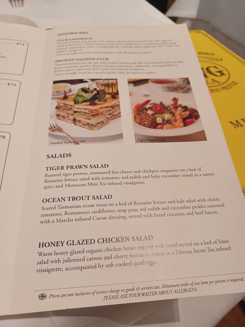Menu page for TWG Tea at ION Orchard