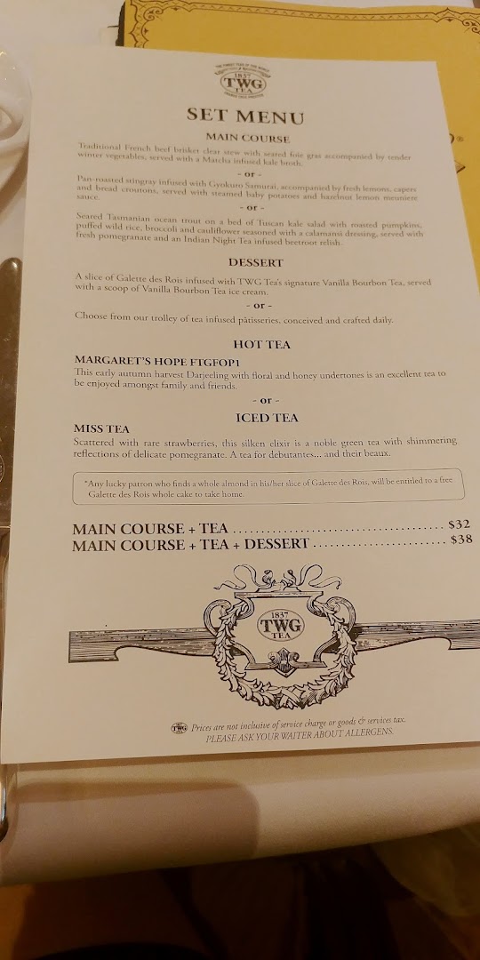 Menu page for TWG Tea at ION Orchard