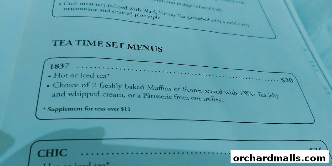 A menu featuring TWG Tea Time Set Menus, including the '1837' set.
