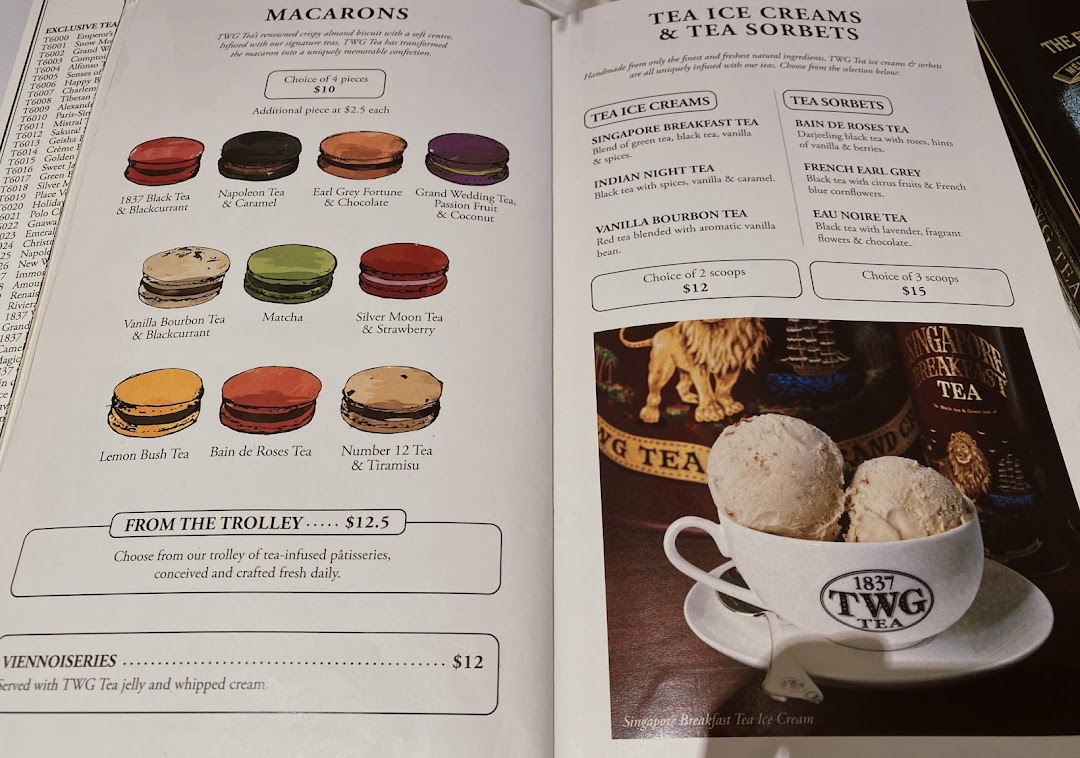 Menu page for TWG Tea at ION Orchard