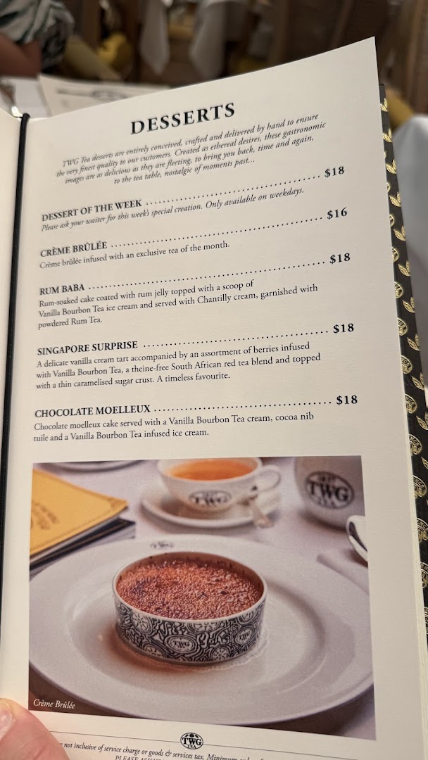 Menu page for TWG Tea at ION Orchard