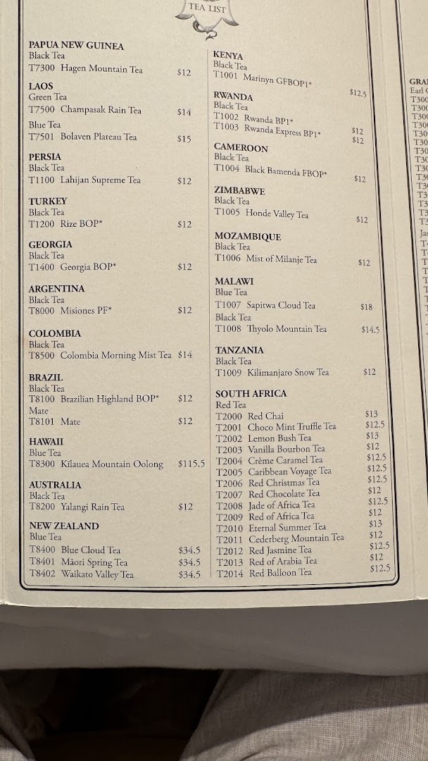 Menu page for TWG Tea at ION Orchard