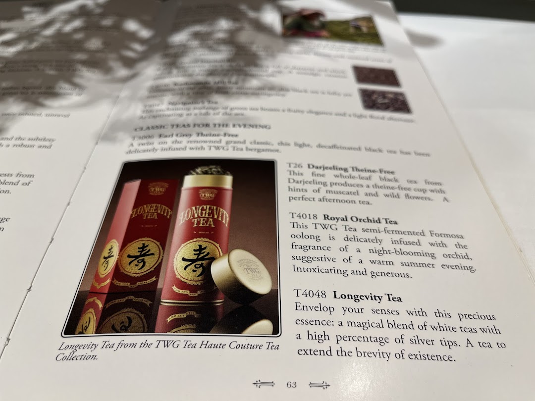 Menu page for TWG Tea at ION Orchard
