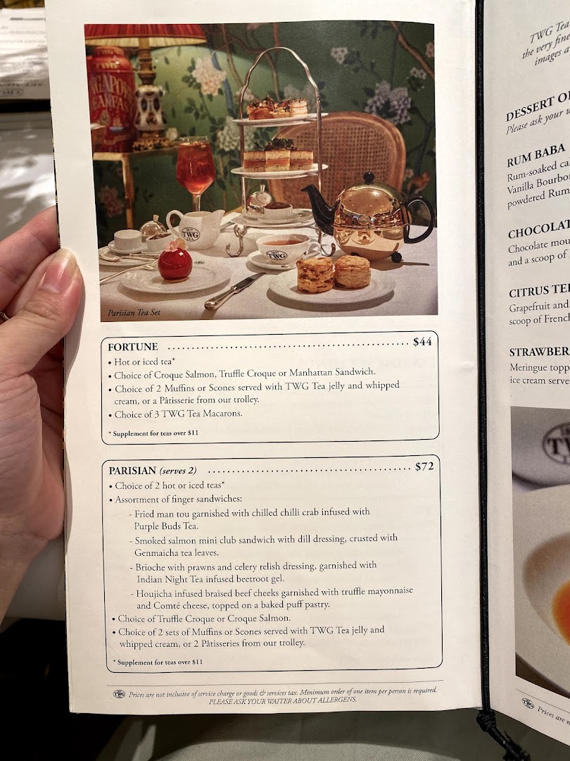 Menu page for TWG Tea at ION Orchard