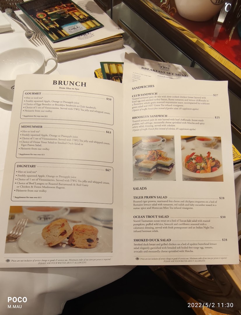 Menu page for TWG Tea at ION Orchard