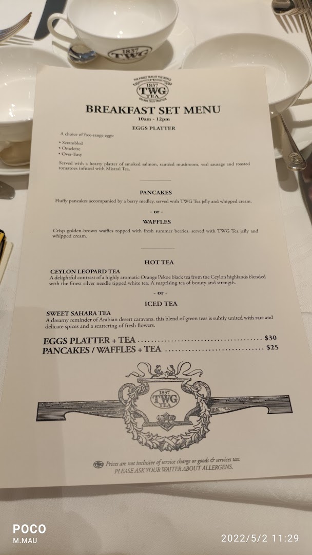 Menu page for TWG Tea at ION Orchard