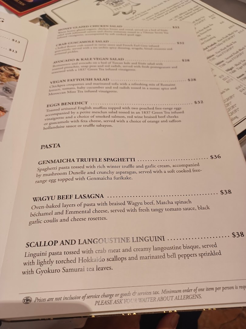 Menu page for TWG Tea at ION Orchard
