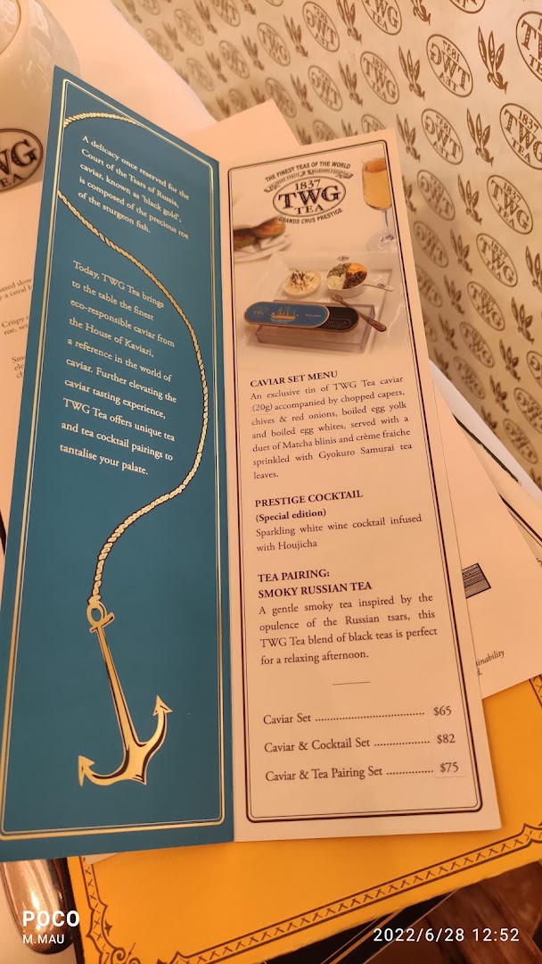 Menu page for TWG Tea at ION Orchard