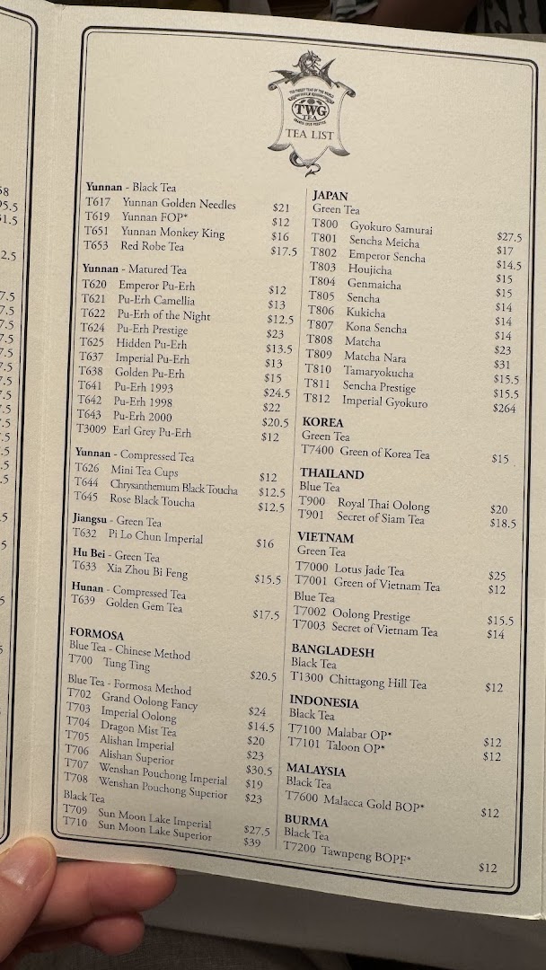 Menu page for TWG Tea at ION Orchard
