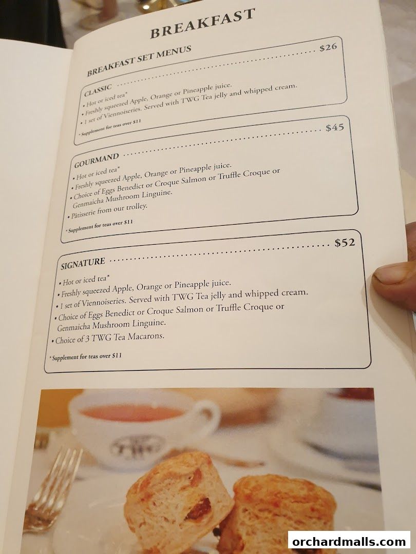 A menu page displaying breakfast set menus with prices and descriptions.