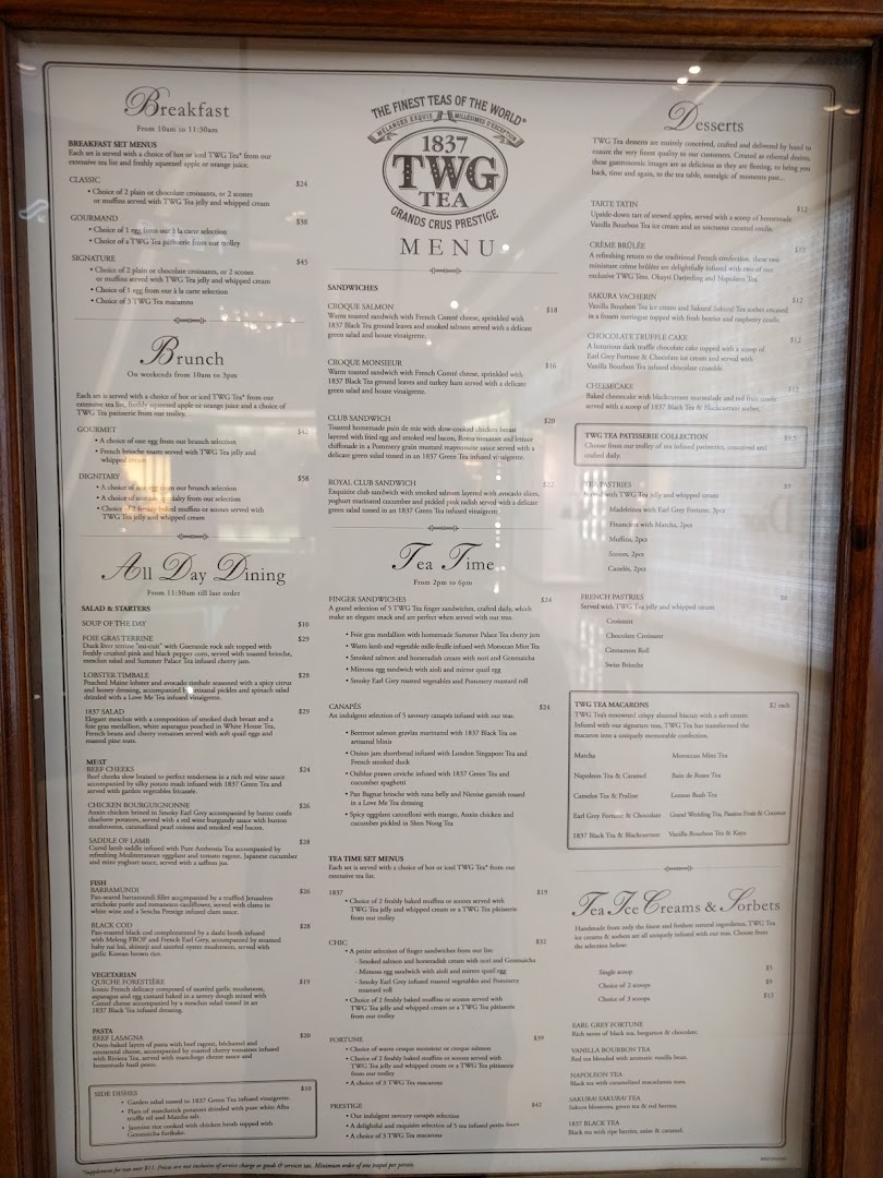 Menu page for TWG Tea at ION Orchard