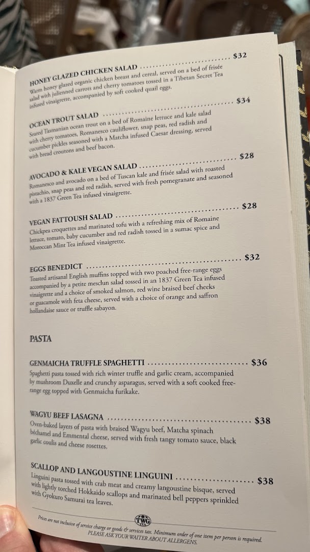 Menu page for TWG Tea at ION Orchard