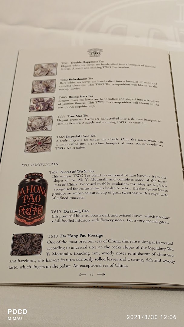 Menu page for TWG Tea at ION Orchard