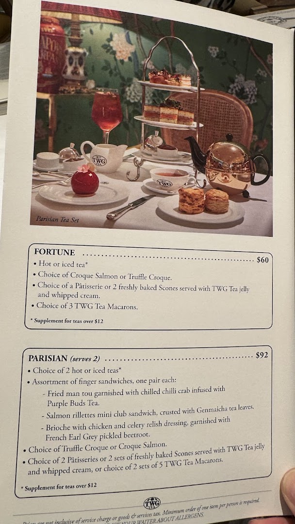 Menu page for TWG Tea at ION Orchard
