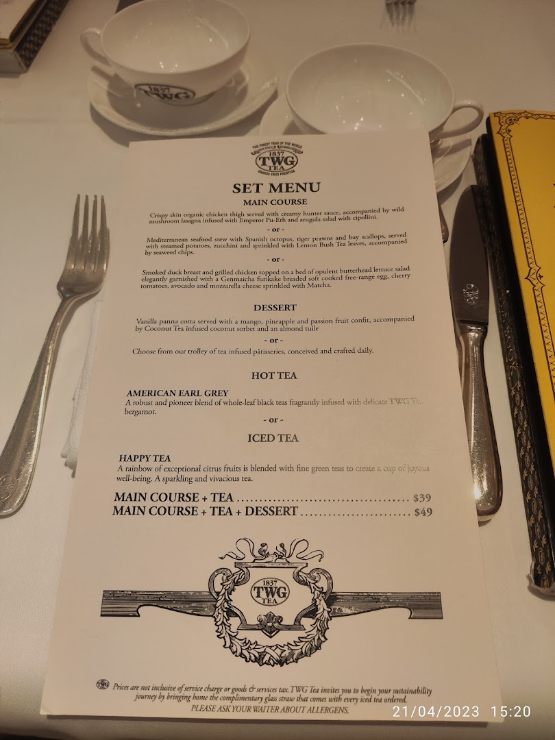 Menu page for TWG Tea at ION Orchard