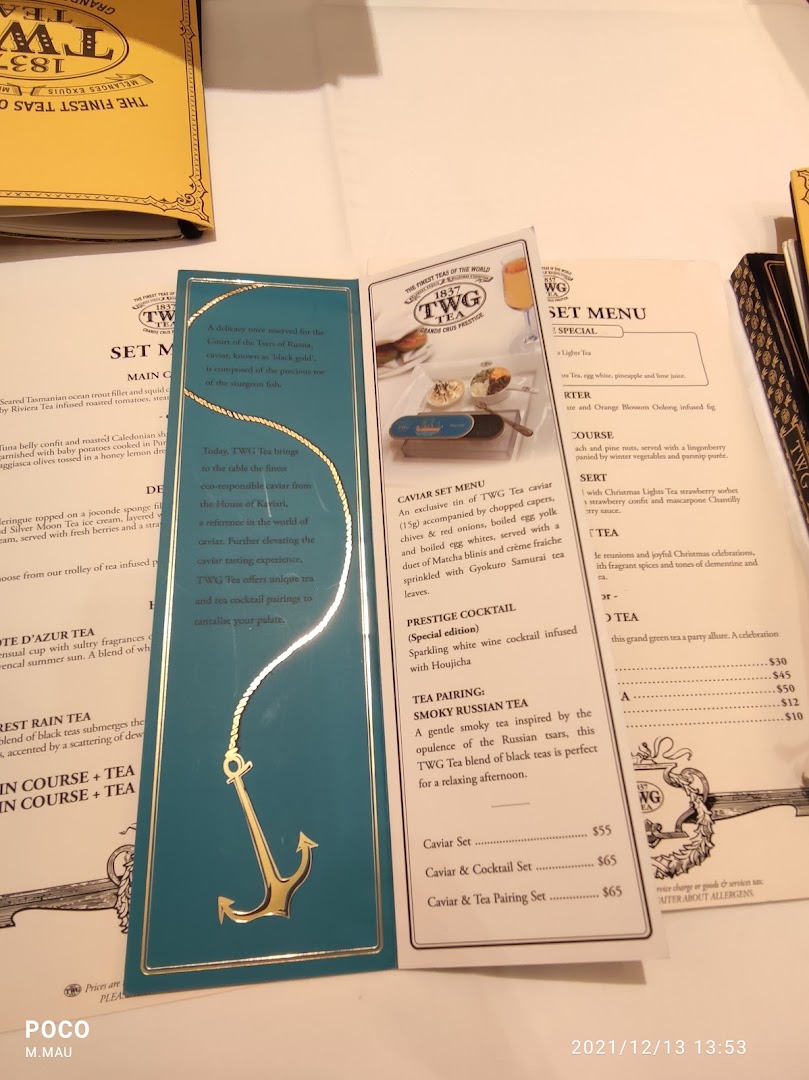Menu page for TWG Tea at ION Orchard