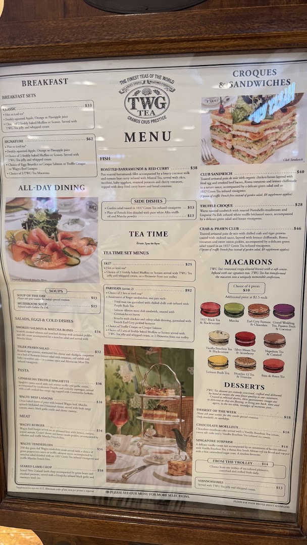 Menu page for TWG Tea at ION Orchard
