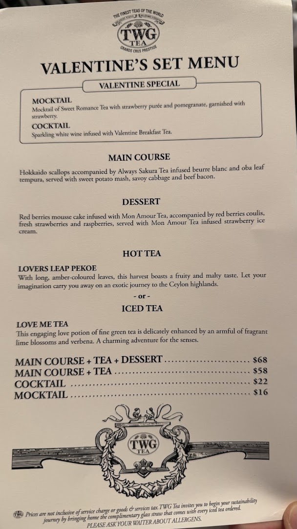 Menu page for TWG Tea at ION Orchard