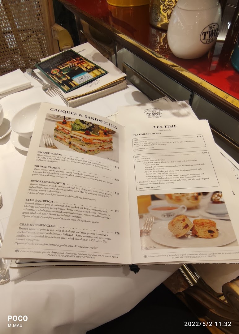 Menu page for TWG Tea at ION Orchard