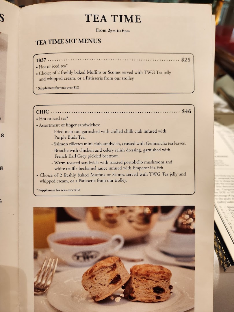 Menu page for TWG Tea at ION Orchard