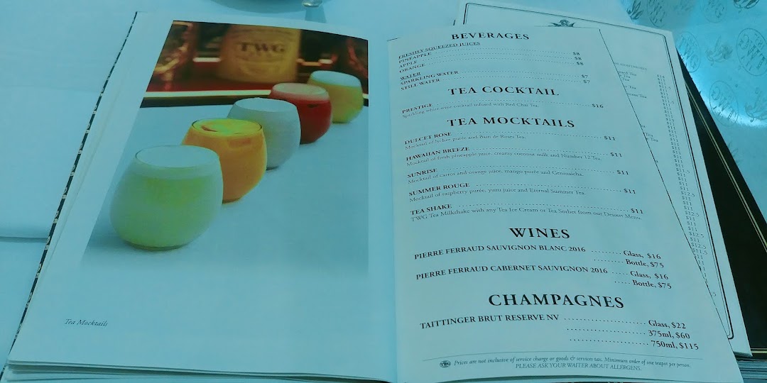 Menu page for TWG Tea at ION Orchard