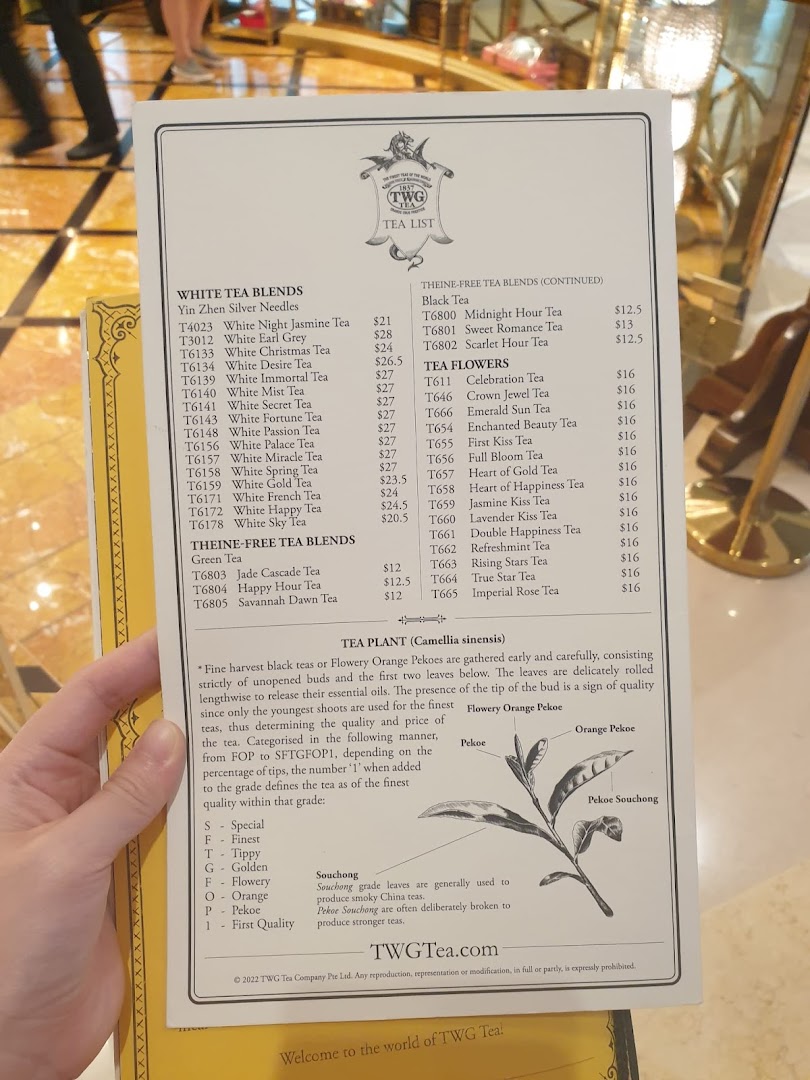 Menu page for TWG Tea at ION Orchard