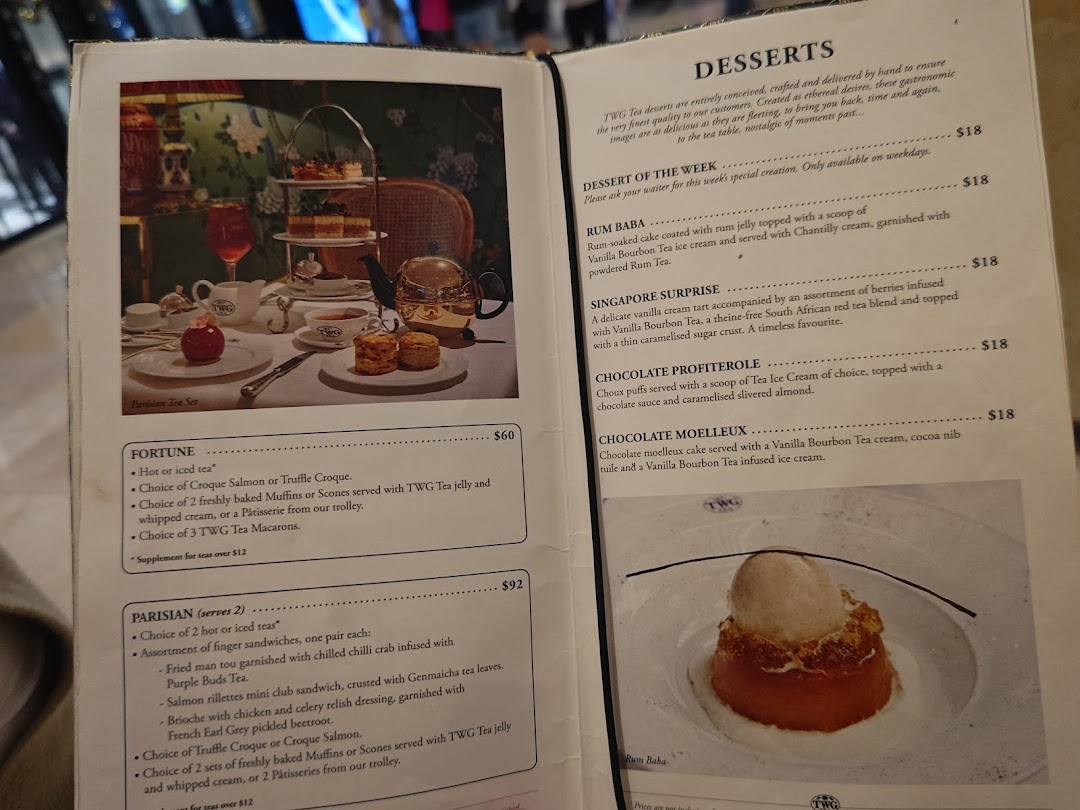 Menu page for TWG Tea at ION Orchard