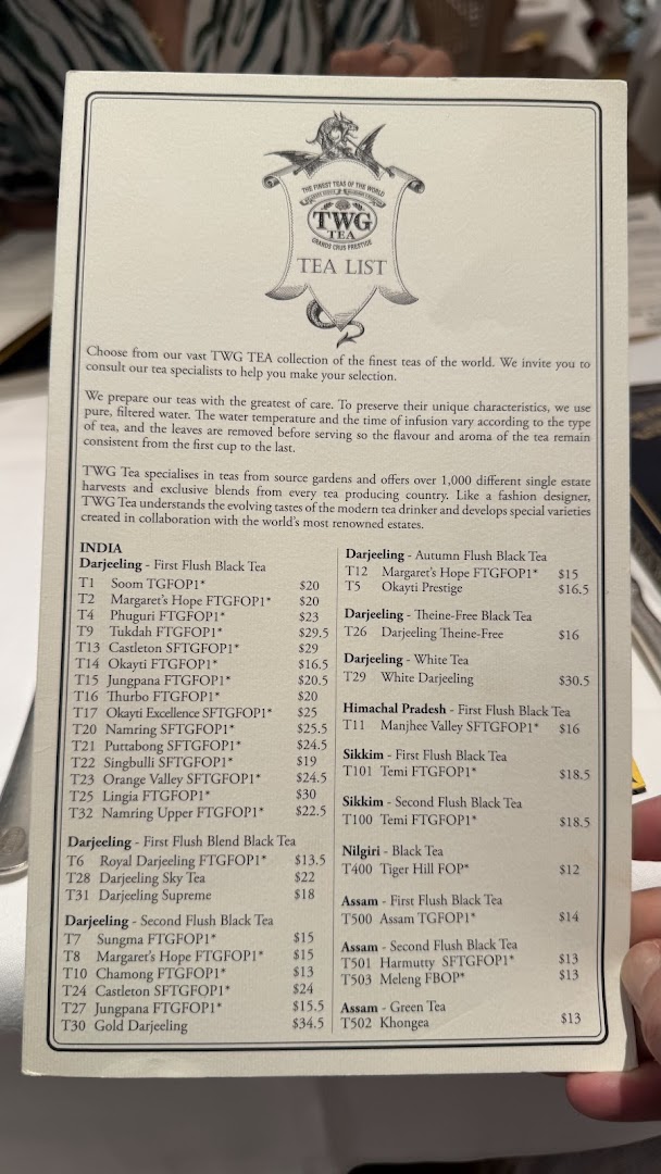 Menu page for TWG Tea at ION Orchard