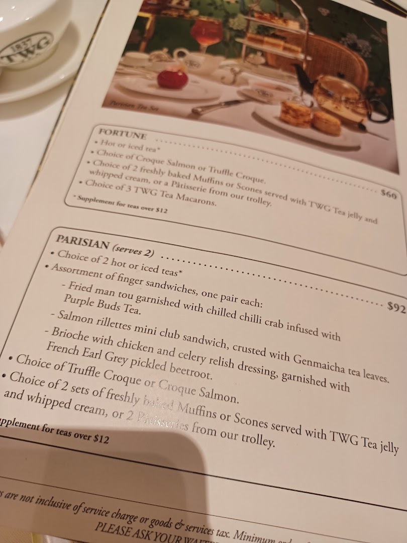 Menu page for TWG Tea at ION Orchard