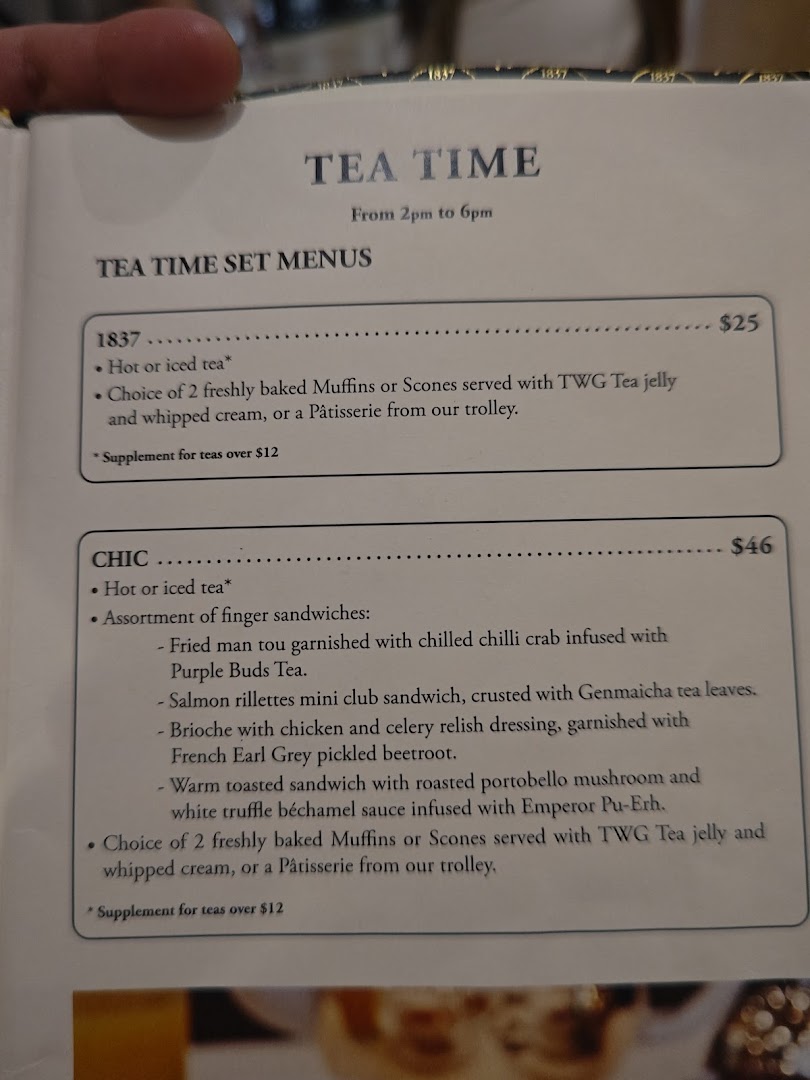 Menu page for TWG Tea at ION Orchard