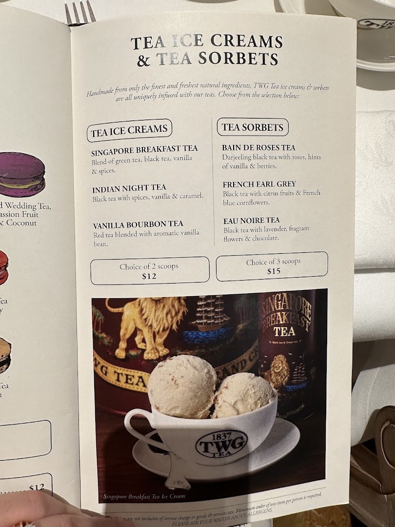 Menu page for TWG Tea at ION Orchard
