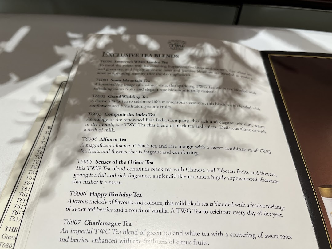 Menu page for TWG Tea at ION Orchard