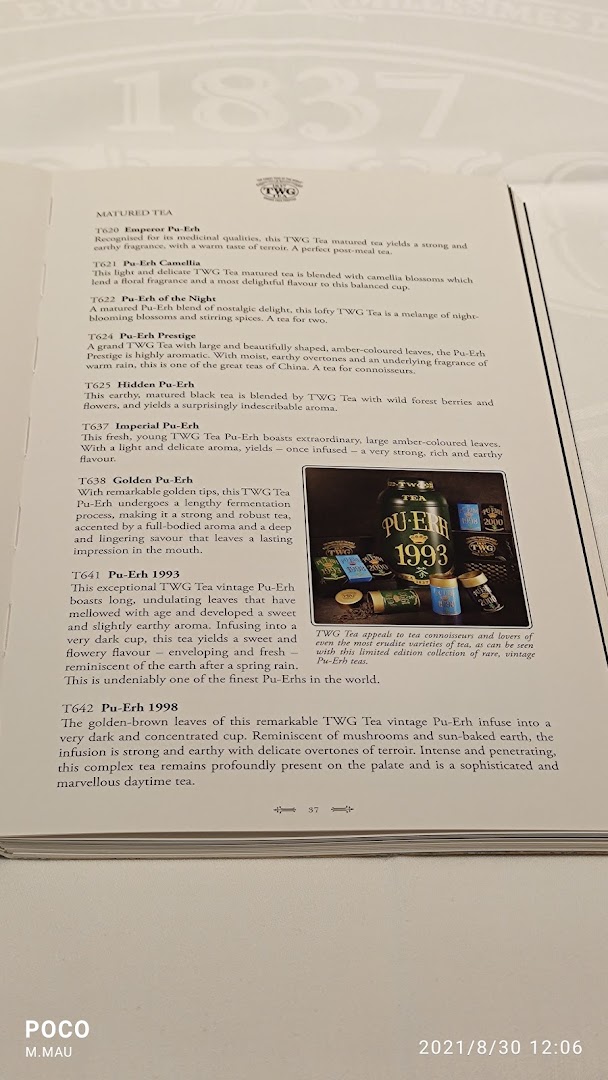 Menu page for TWG Tea at ION Orchard