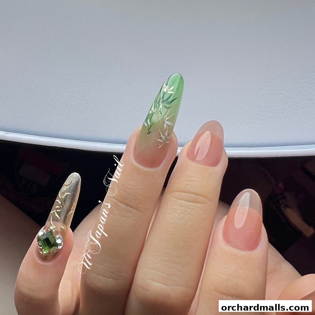 Close-up of hands with intricately designed Japanese-style nails.
