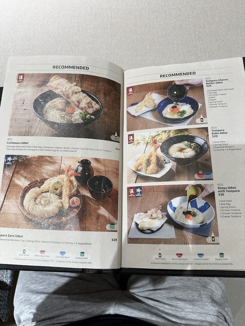 Menu page for Udon Shin Singapore