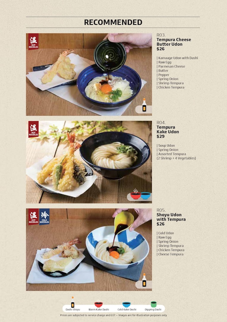 Menu page for Udon Shin Singapore