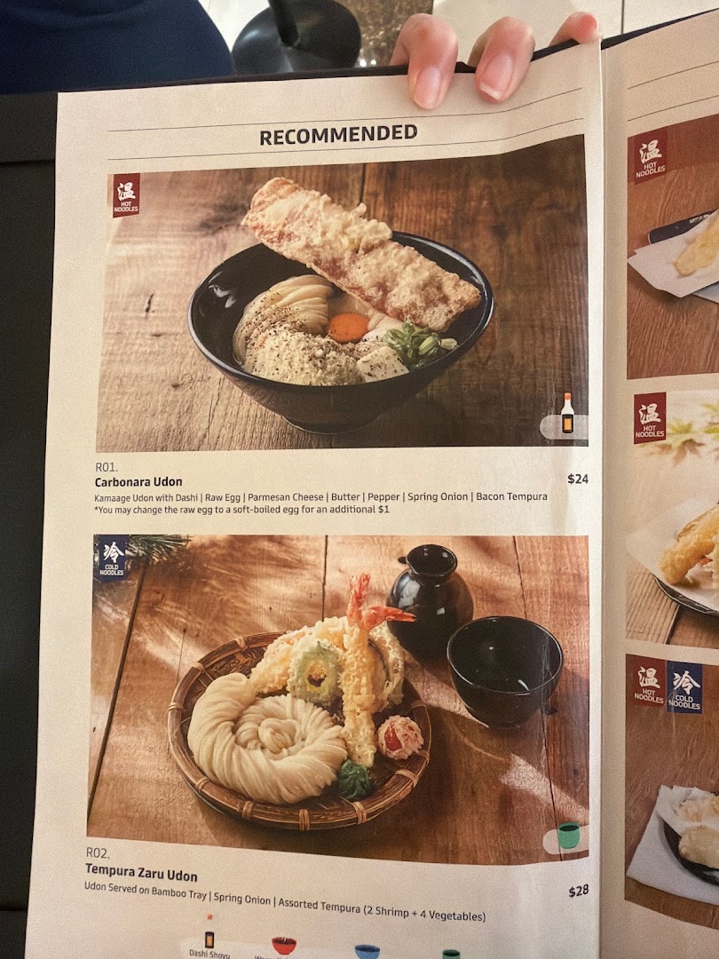 Menu page for Udon Shin Singapore