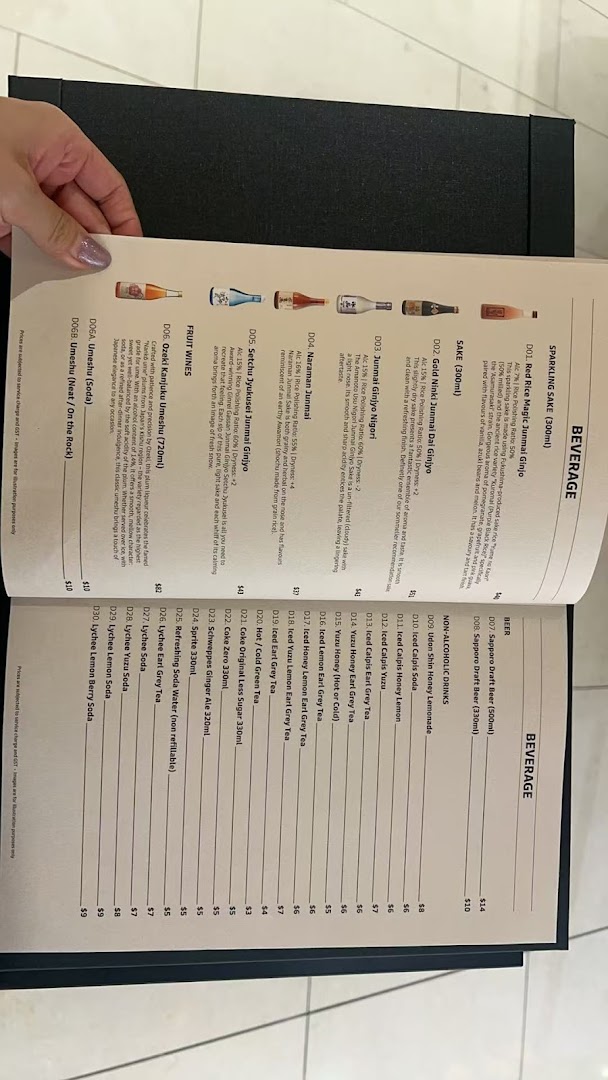 Menu page for Udon Shin Singapore